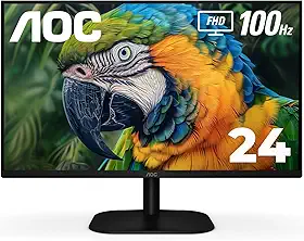 AOC Monitor IPS sem moldura 24B2H2 de 24 polegadas, FHD 1920 x 1080, 100Hz, 106% sRGB, para casa e escritório, entrada HDMI e VGA, modo azul baixo, compatível com VESA, preto