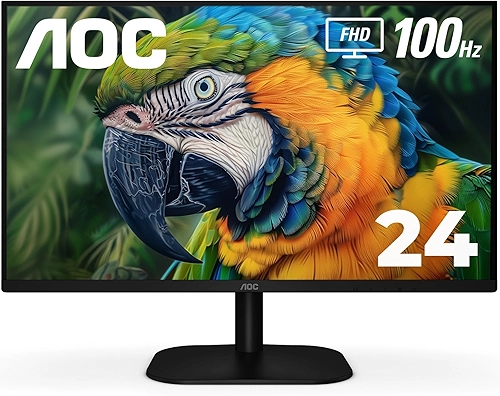 AOC Monitor IPS sem moldura 24B2H2 de 24 polegadas, FHD 1920 x 1080, 100Hz, 106% sRGB, para casa e escritório, entrada HDMI e VGA, modo azul baixo, compatível com VESA, preto