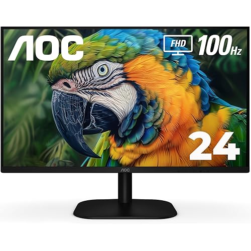 AOC 24B2H2 24” Frameless IPS Monitor, FHD 1920x1080, 100Hz, 106% sRGB, for Home and Office, HDMI x2, Low Blue Mode, VESA Compatible, Black