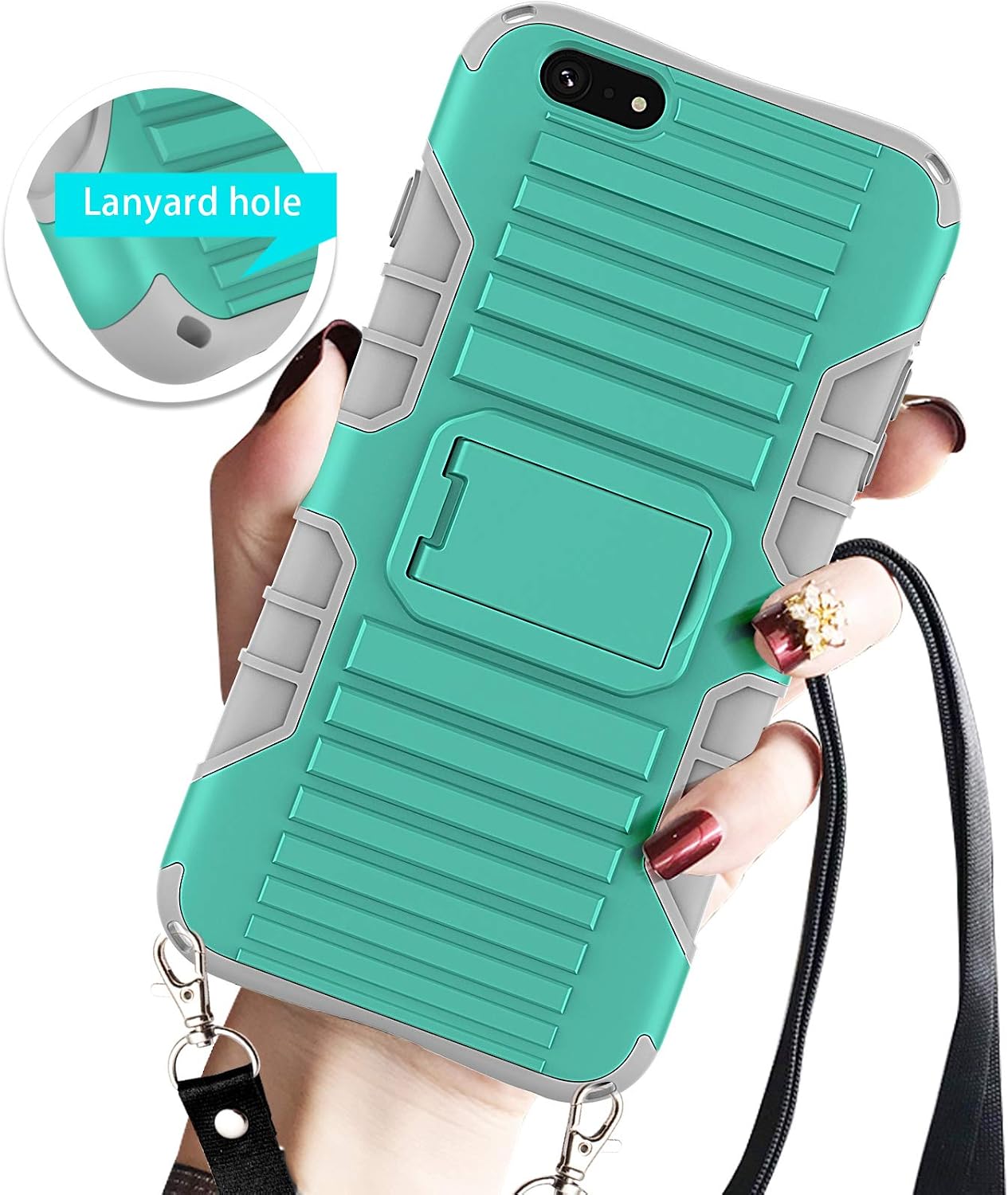 E-Tree iPhone 6 Plus/6S Plus Case, Heavy Duty Shockproof Case for iPhone 6 Plus /6S Plus (5.5") with Cross Body Strap Built-in Stand, Crossbody Lanyard Perfect for Go Outside and Kid Elderly,Green