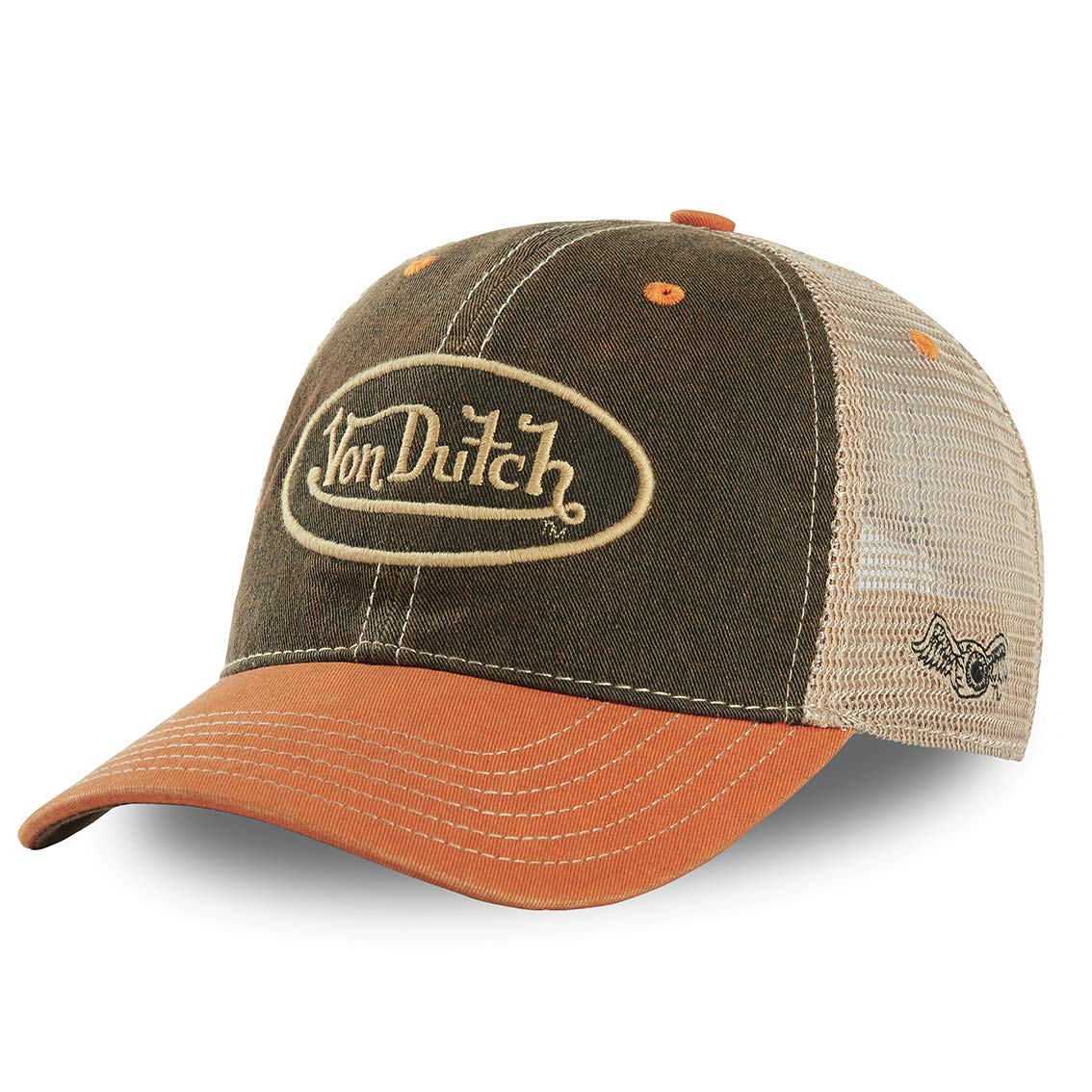 Von Dutch Vintage Baseball Trucker Cap – Orange and Blue – Men's - Orange - One size