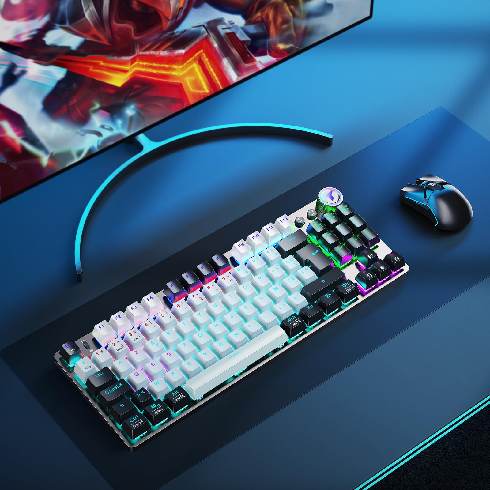 Teclado Gaming Inalámbrico Mecánico Francés, Gamer Teclado PC RGB TKL