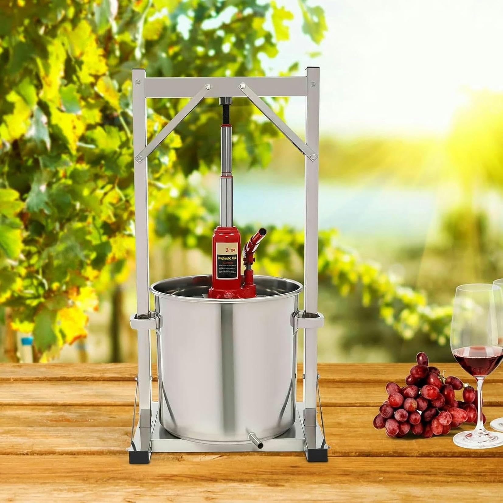 22L/5,8GAL Kapazität Master Fruit Apfel- und Weinpresse, manuelle Edelstahl-Apfel- und Weinpresse mit Hydraulik für Apfelwein, Zubehör und Ausrüstung zur Weinherstellung~/