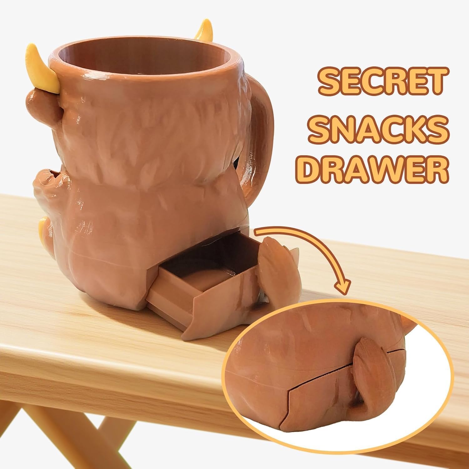 Highland Cow Ice Pint Holder, tazza per gelato con cucchiaio, riutilizzabile, protezione antigoccia per ragazzi e ragazze (C) (A)
