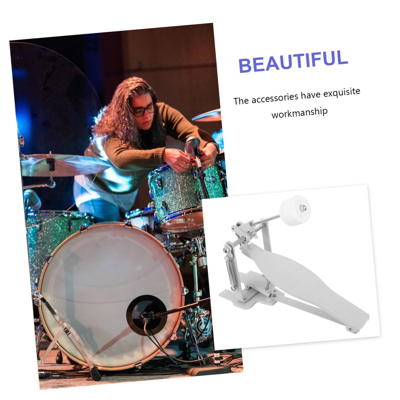 SECFOU Pedale per Batteria Singolo in Metallo Argento Martello Singolo per Grancassa, Accessorio Professionale per Tamburo Jazz e Pedale per Esercizi