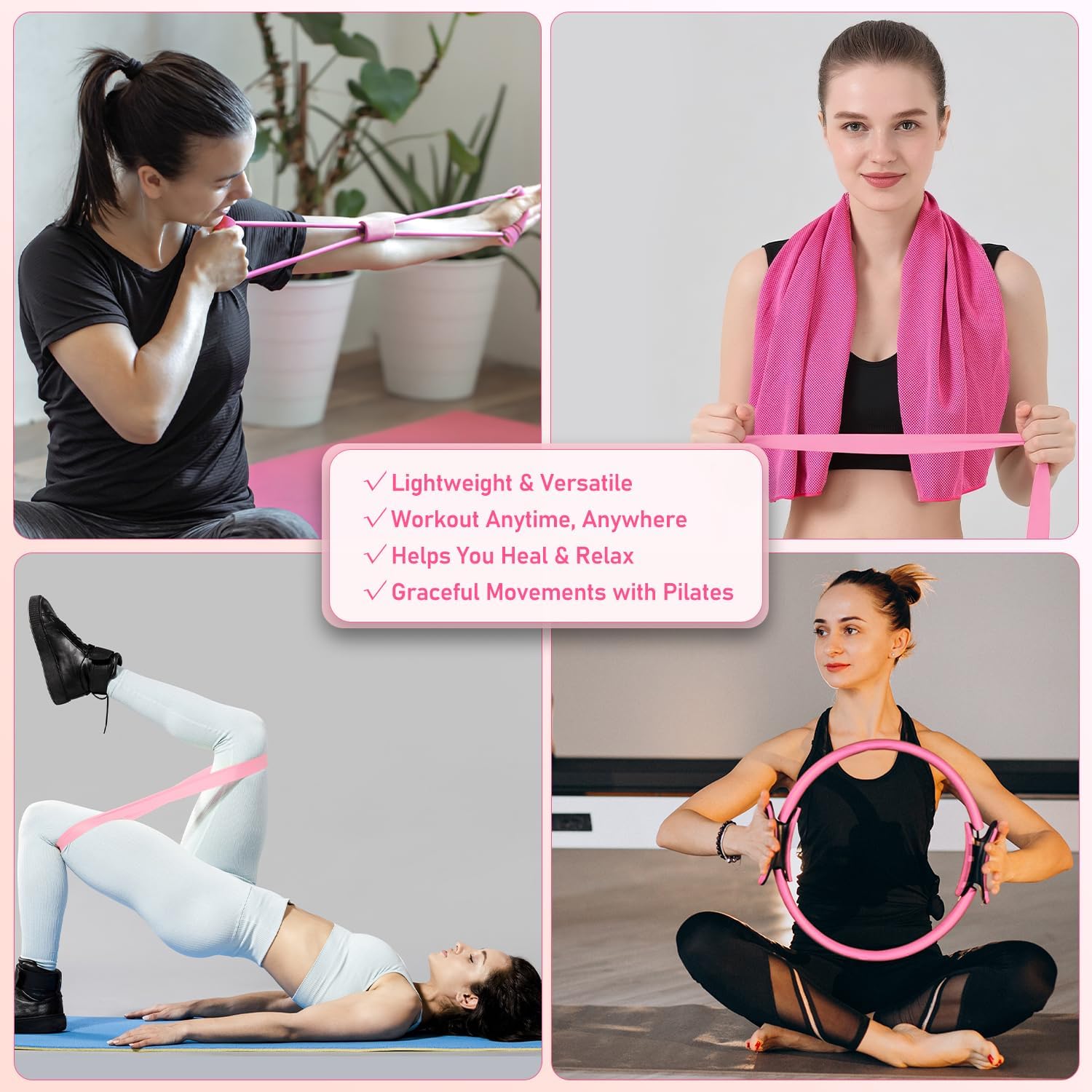 Pilates Kit for Home Workouts, Pilates Essentials Kit for Women, Better Me Pilates Kit,Pilates Equipment with 14.5"Pilates Ring Set,9" Yoga Ball,Cooling Towel,6 Pilates Resistance Bands for Stretching - Image 7