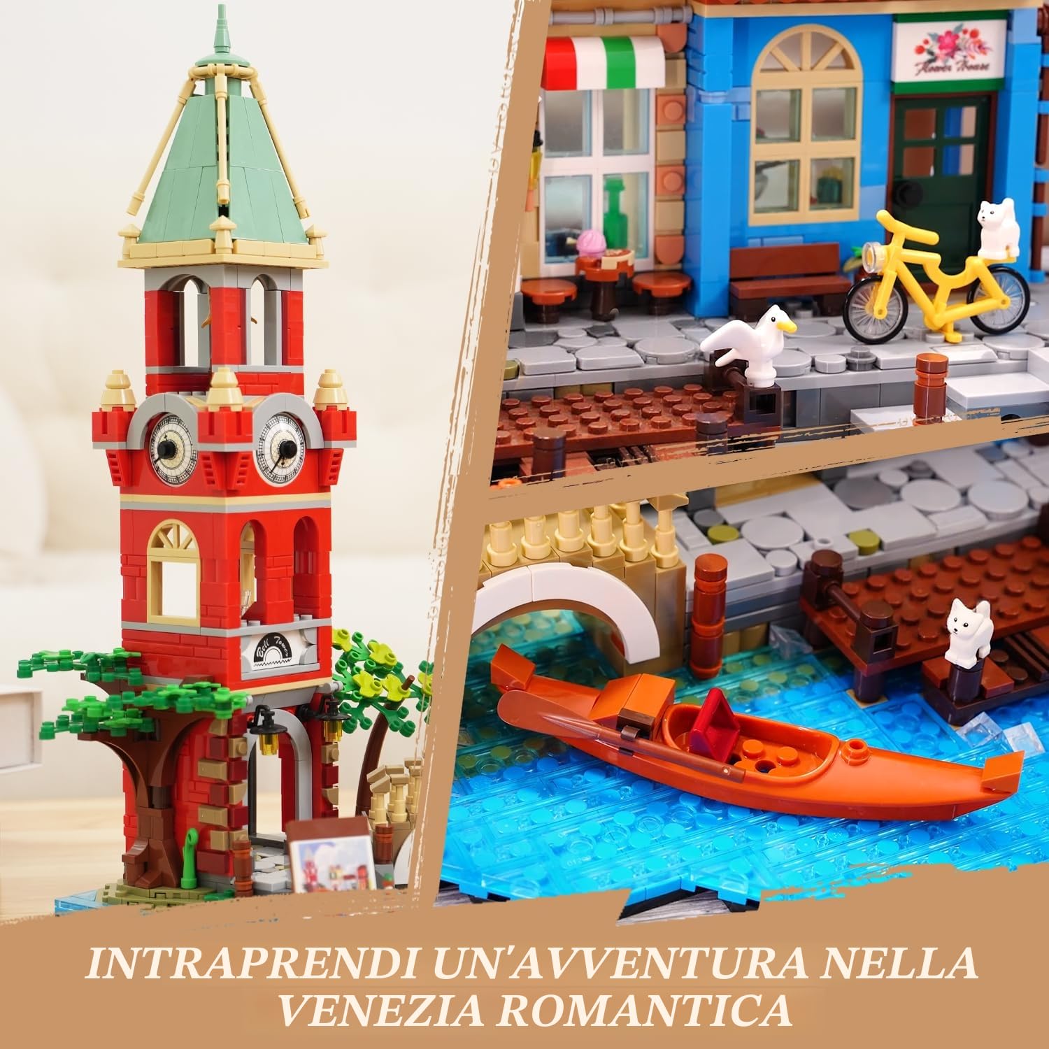 Plaxsoon Set Costruzioni Casa Venezia con Luci, 2155 Pezzi Modellino Architettonico con Fioreria, Pizzeria e Appartamento, Mattoncini da Costruzione Regalo per Adulti e Ragazzi 12+
