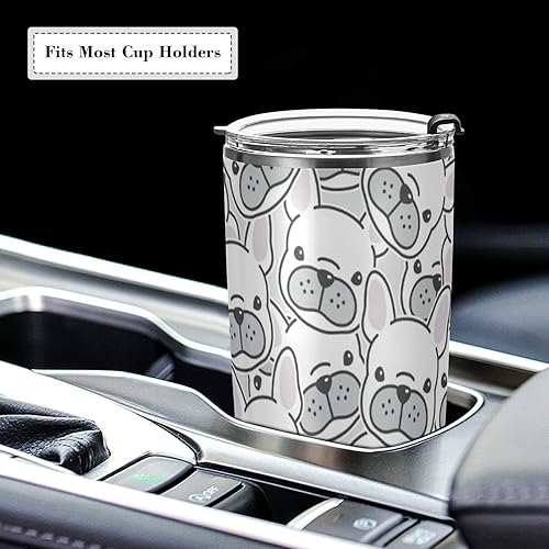 Miniatura 5 de xigua Vaso de 20 onzas con tapa y pajilla, vaso de acero inoxidable aislado al vacío para agua y café, taza de viaje de bulldog francés, taza