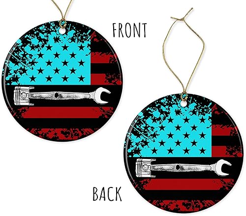 Miniatura 3 de JenaGifts Adornos de Navidad de mecánico de bandera estadounidense 2021, adorno conmemorativo, regalo de cerámica para decoración de vacaciones,