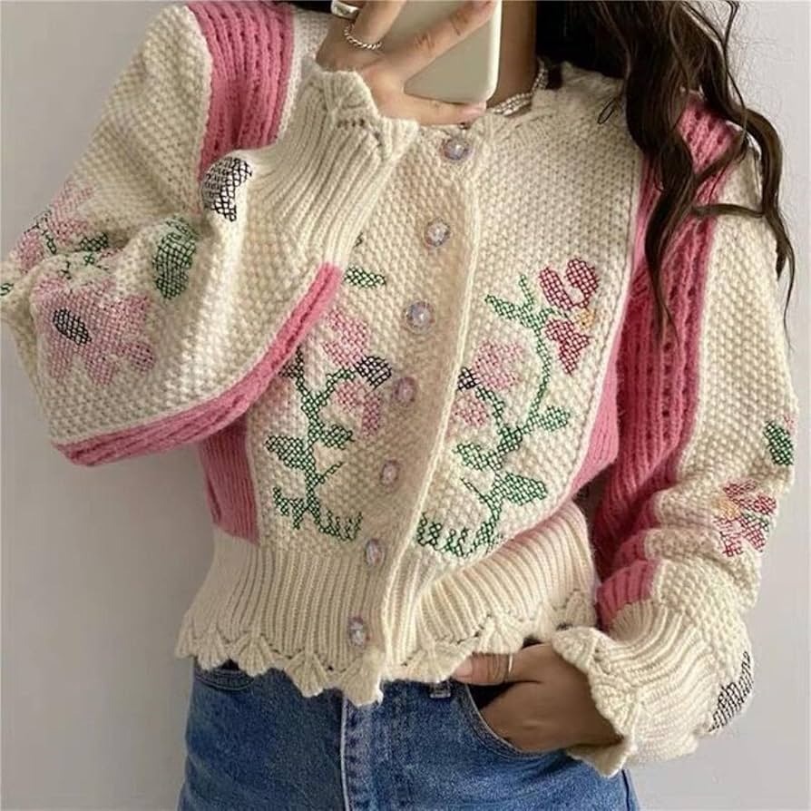 トップス DAIRIKU flower pattern knitting Cardigan Amazon.co