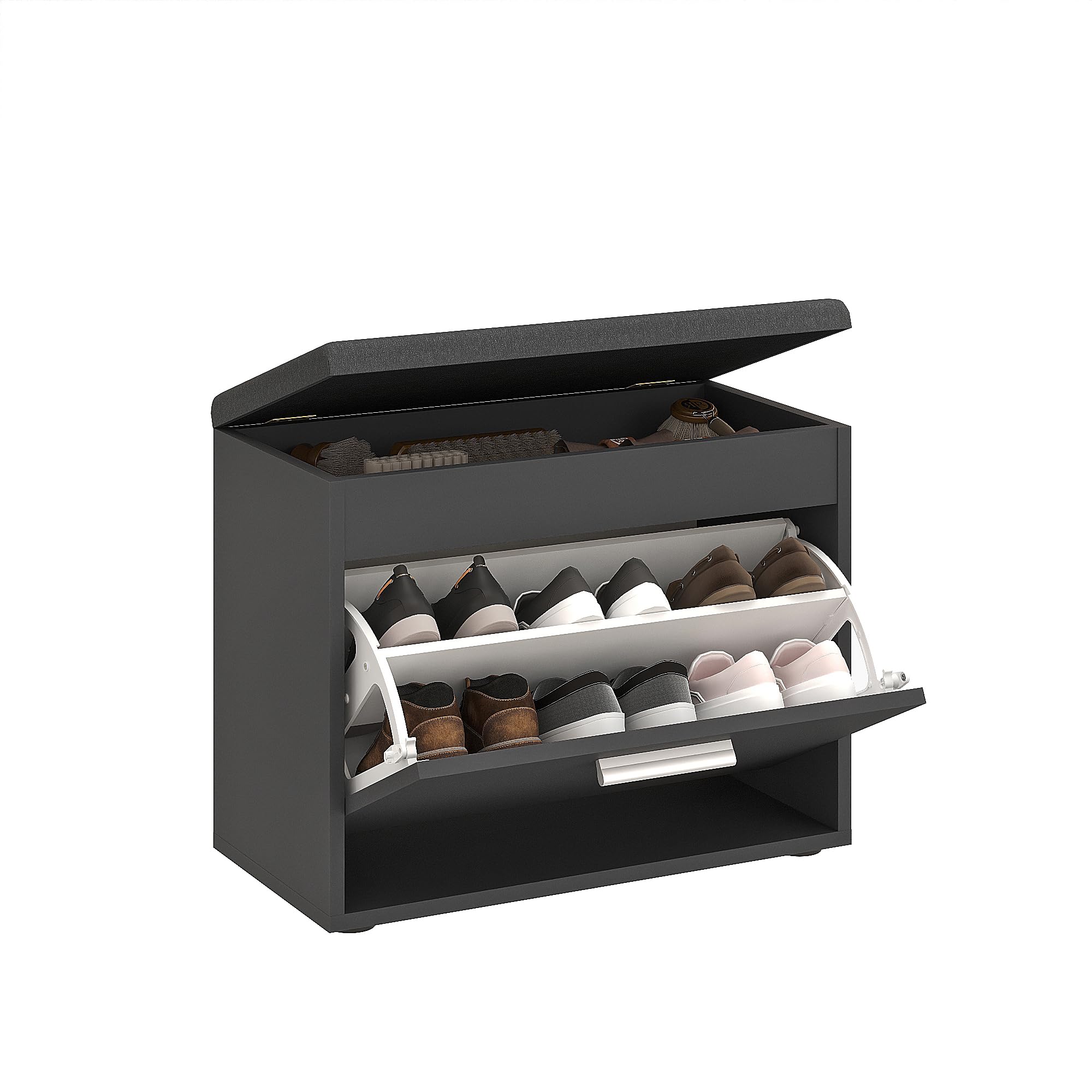 Komto Shoe Storage Bench with Cushion Seat, Shoe Cabinet with Flip Drawer for Footwear Organization, Anthracite, 60 cm โ image 1