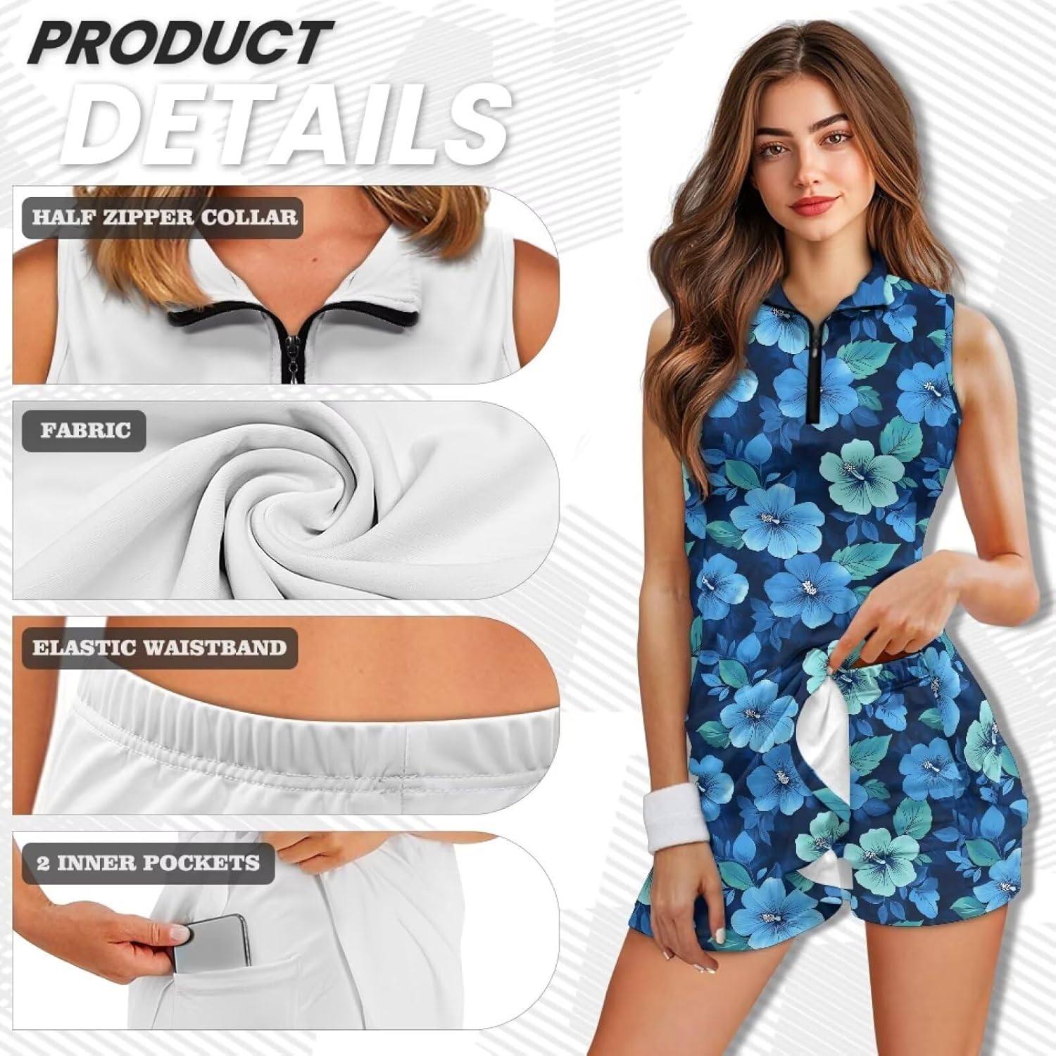 2026 Tennis Dress for Women Santa Claus Soft 1/2 Zip Up Tennis Golf Shirts Dresses XS-2XL
