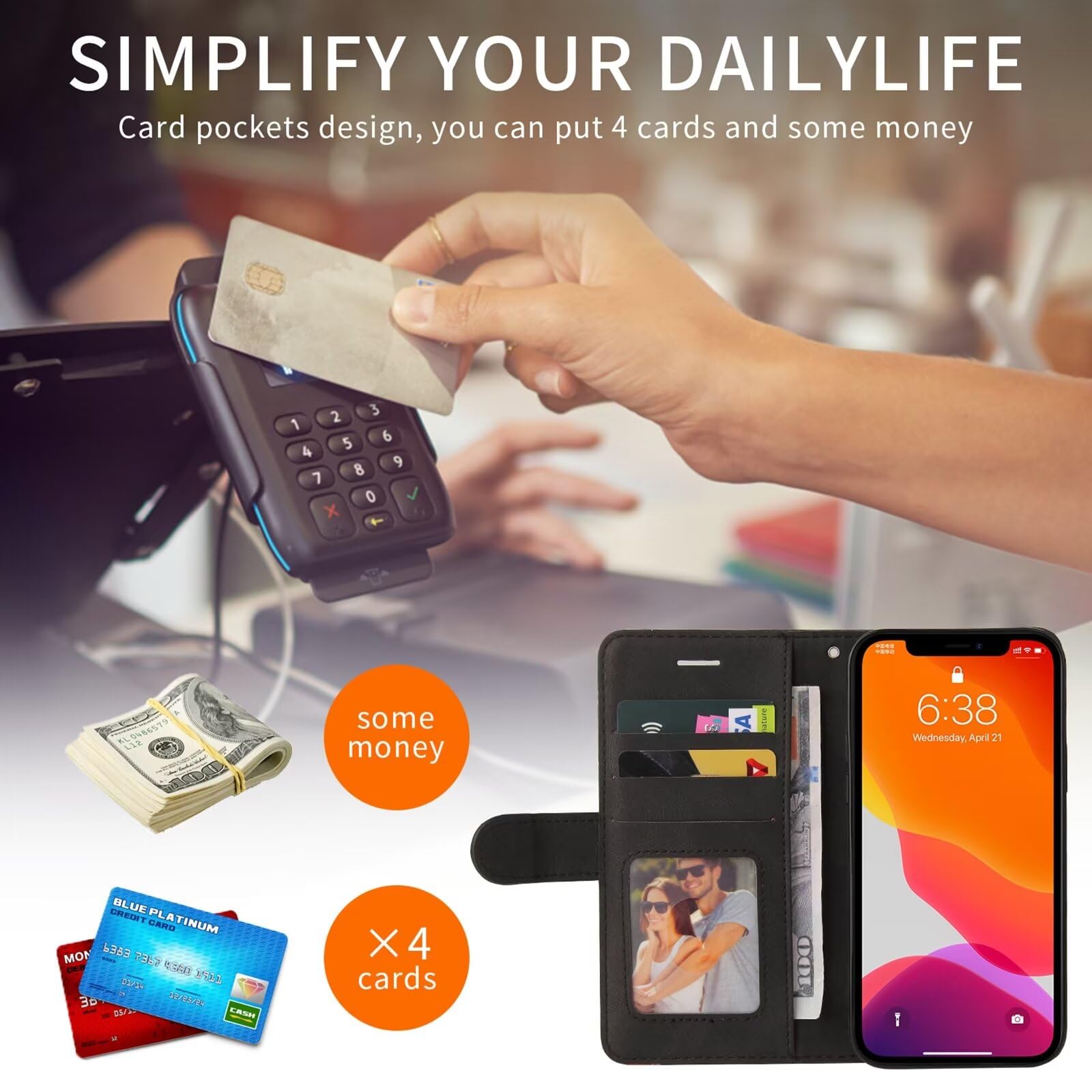 Arseaiy Custodia per Motorola Moto E5/G6 Play Custodia a portafoglio in pelle PU con cerniera tasca custodia a portafoglio con supporto per carte di credito guscio cavalletto