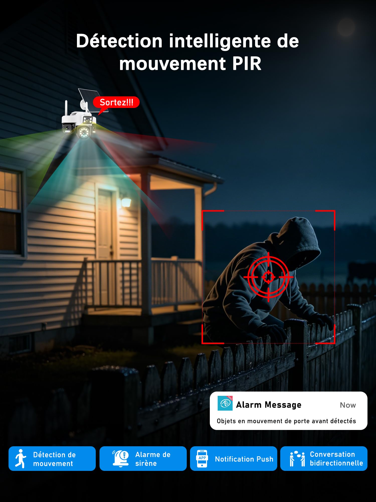 4G Camera Surveillance Exterieure sans Fil,AOV 24/7,Quatre objectifs/Camera Solaire/Batterie,4K caméras de Surveillance avec Carte SIM,Vision Vocturne,Alarme,Audio Bidirectionnel,Suivi Automatique