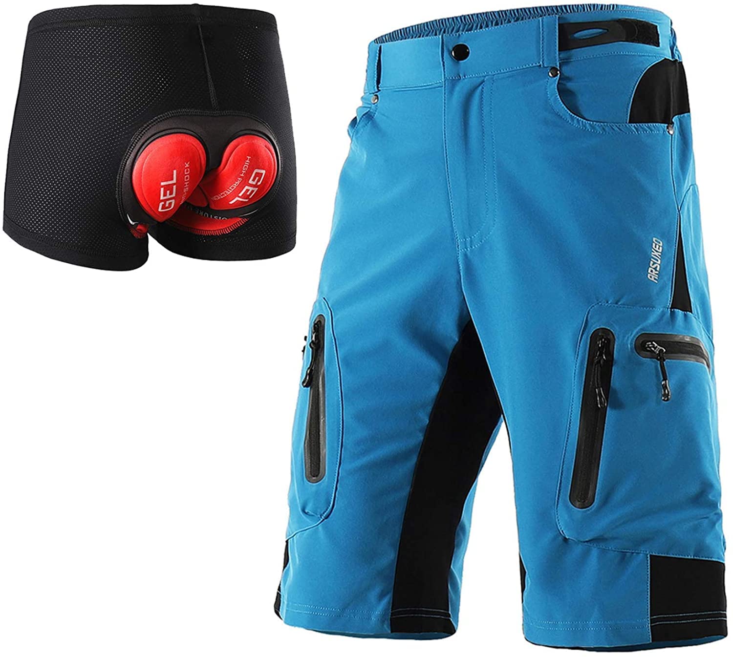Pantaloncini MTB Uomo, Pantaloncini Ciclismo Biciclette con 3D Cuscino, Bici MTB Pantaloni Loose Traspirante Shorts per Ciclismo da Corsa All'aperto
