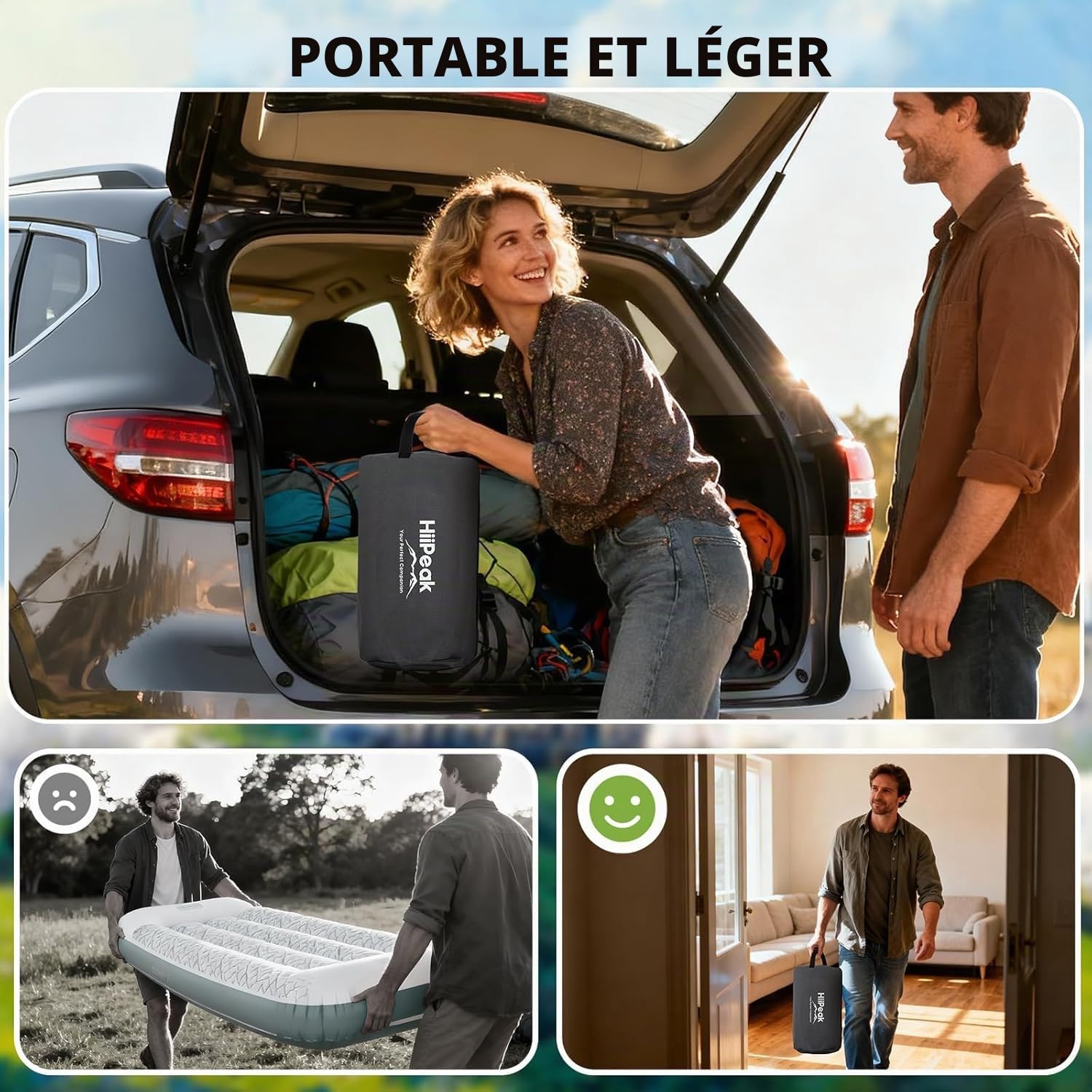 HiiPeak TPU Matelas Gonflable 1 Place Autogonflant Pour invités et Camping – Lit Gonflable 1 personne Portable jusqu'à 300 kg avec Pompe électrique Rechargeable integrale sans Fil