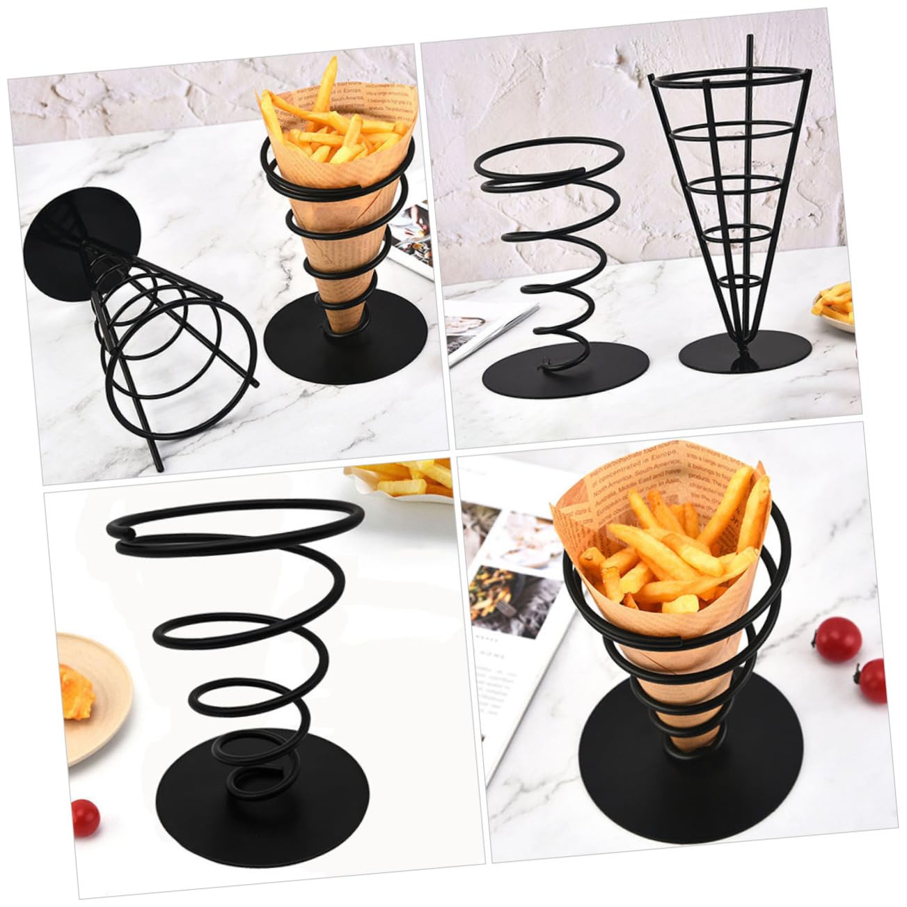 Wakauto Stainless Steel French Fries Holder Snack Stand Fries Display Basket Easy Clean Design Multi-functional Serving Rack