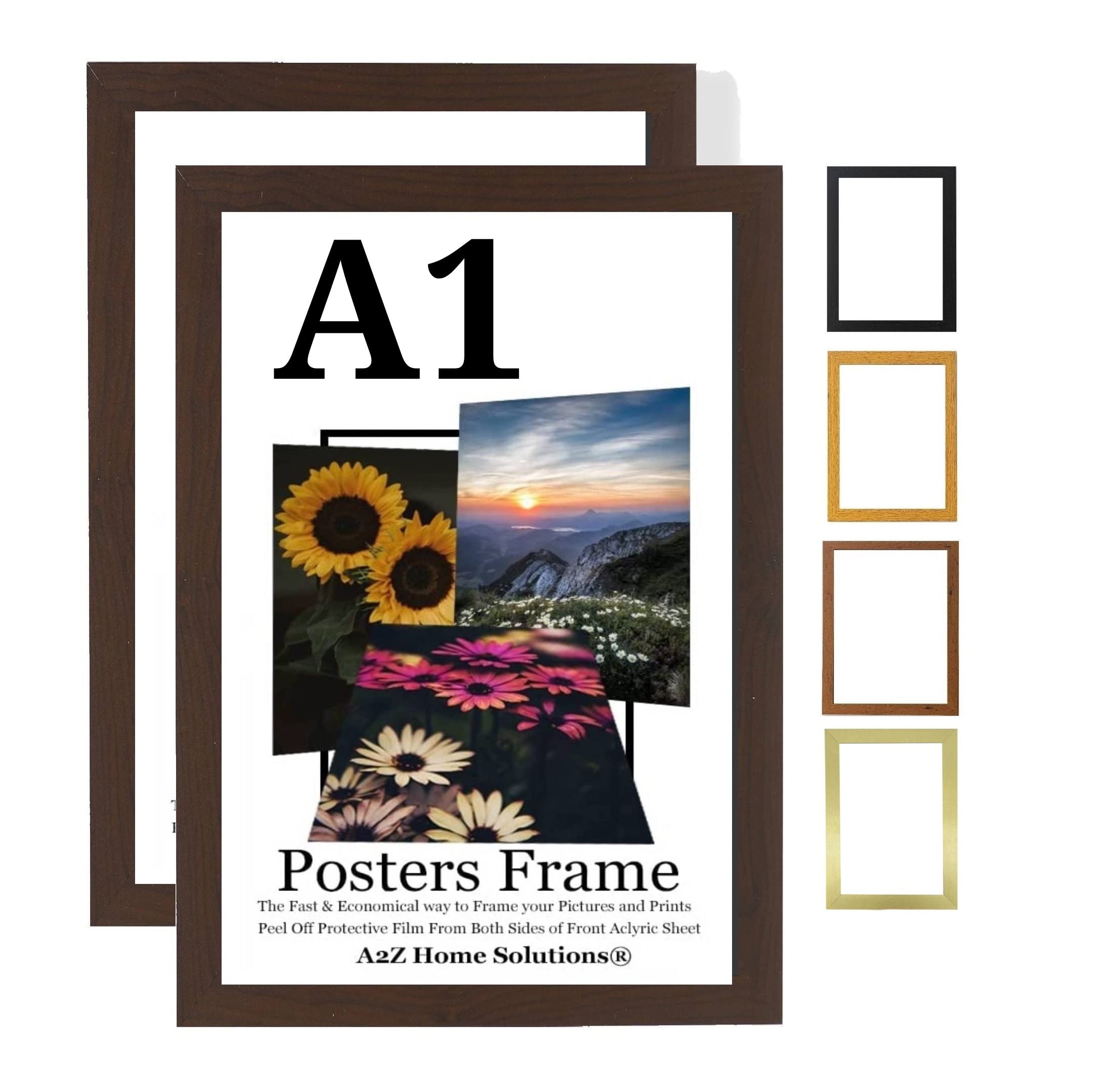 A2Z Home Solutions® Multipack Mahogany A1 Poster Frames 59.4 x 84.1 cm With Safe Clear Perspex Front & Wall Mounting A1 Frames In Multiple Colors MDF Backboard Portrait or Landscape (2)