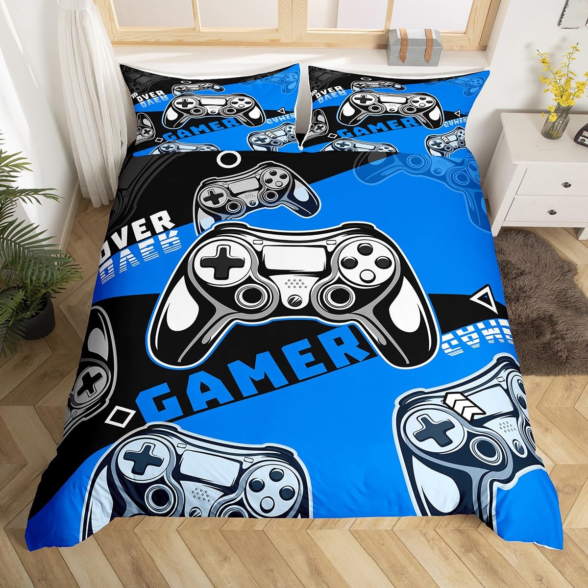 Homewish Gaming Comforter Cover King for Boys Kids Game Room Decor Video Game Gamer Duvet Cover Teens Bedroom Blue Gamepad Bedding Set All Season 1 Bed Cover With 2 Pillow Cases, Lightweight Soft โ image 1