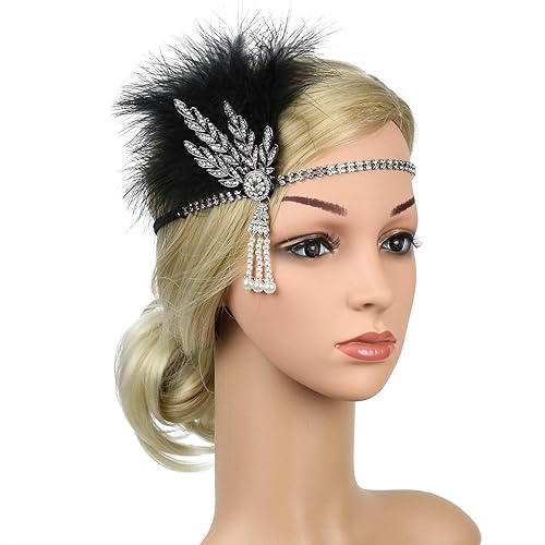 Miniatura 6 de Diadema de plumas de los años 20, accesorio para el cabello de gran Gatsby