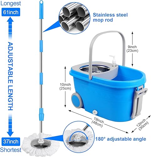 Miniatura 6 de Sistema de limpieza de piso de microfibra para fregona giratoria y cubeta de acero inoxidable, juego de escurridor de acero inoxidable más 3