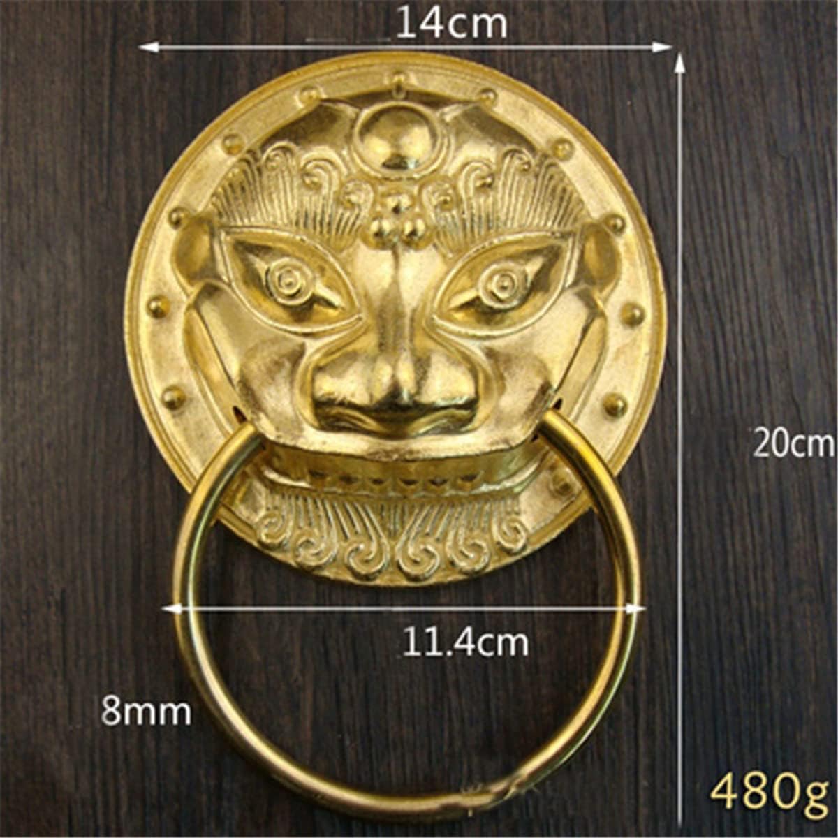 1Pc Antique Brass Chinese Furniture Handle Knocker Vintage Lion Head Cabinet Knobs and Handles Door Cabinet Pull Ring Knob (Brass-5.5")