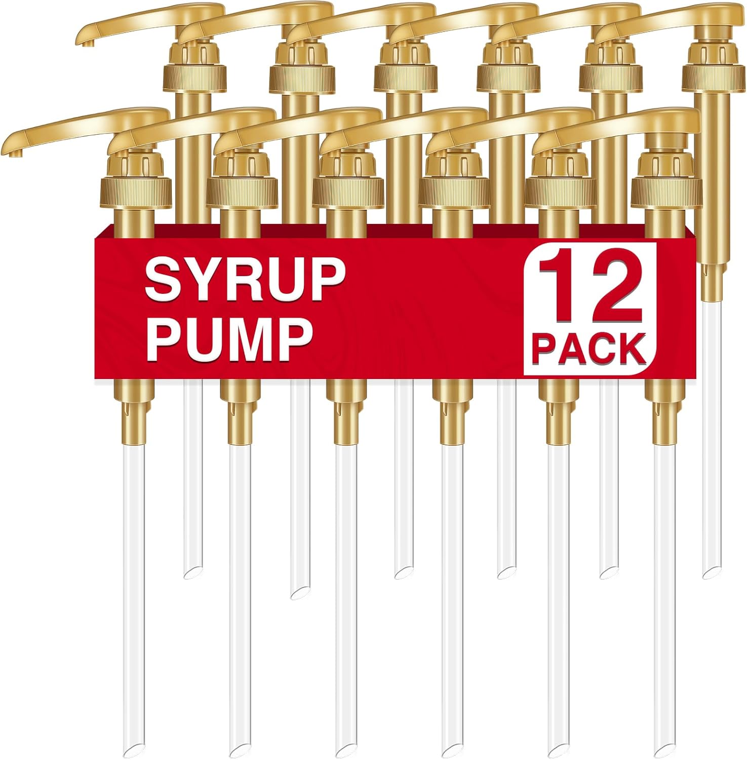 VOISEN Coffee Syrup Pumps, Syrup Pump, 26 Pack Gold Skinny Syrup Pump for 750ml 25.4oz Syrup Bottle, Syrup Pump Dispenser for Kitchen Dinning Coffee Bar Drinking Mixes,Davinci,Jordans