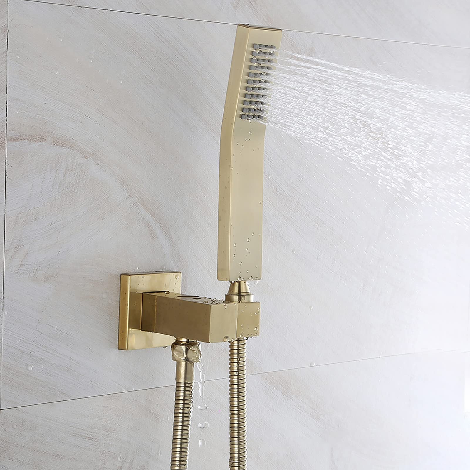 Duschsystem, Duschhahn-Set aus gebürstetem Gold, wandmontiertes Regendusche-Kombi-Set, Wannen- und Duschverkleidungsset mit einem Griff und 10-Zoll-Regenduschkopf, Duschs