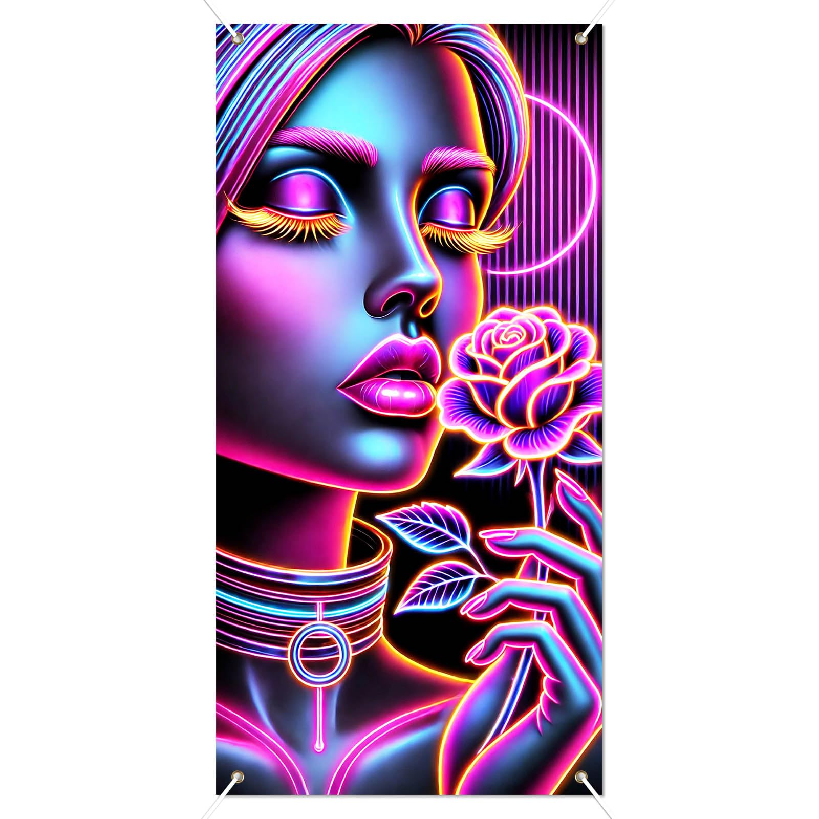 Motif floral moderne sur la bannière de porte visage femme néon