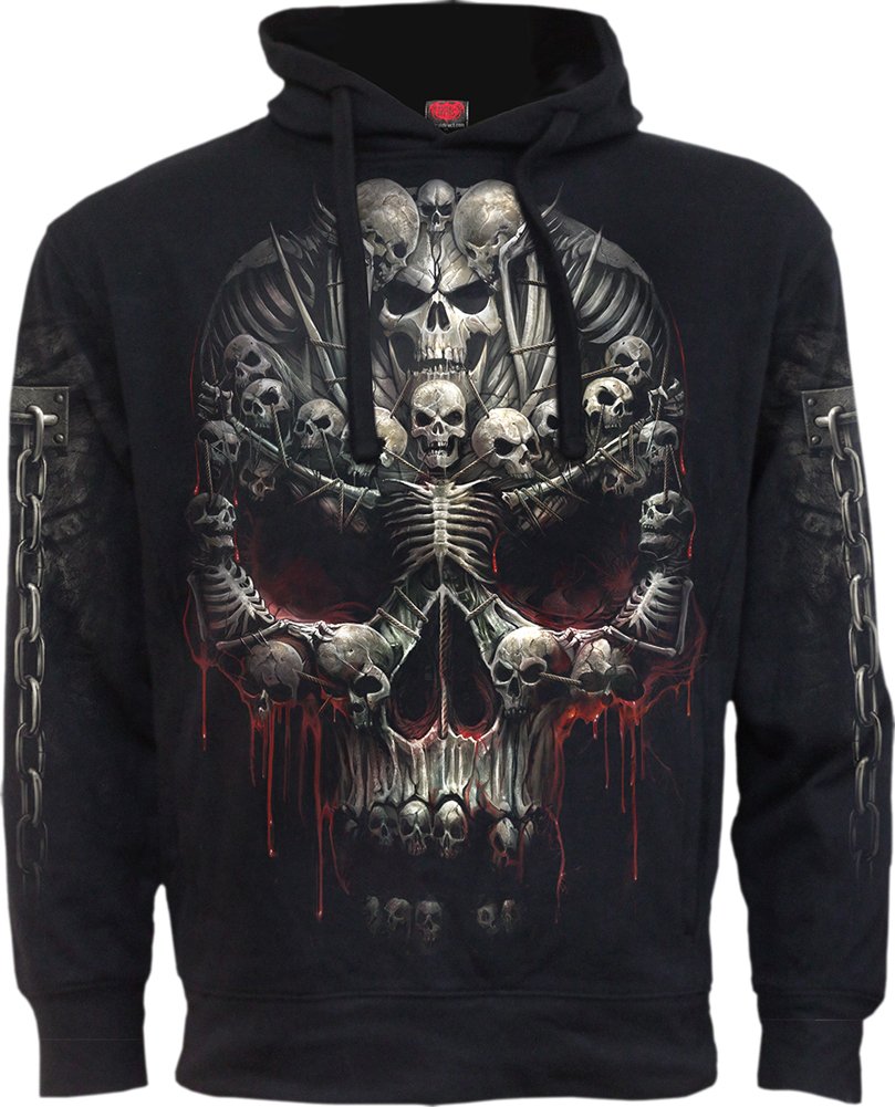 Spiral Death Bones Uomo Felpa con Cappuccio Nero 100% Cotone Regular
