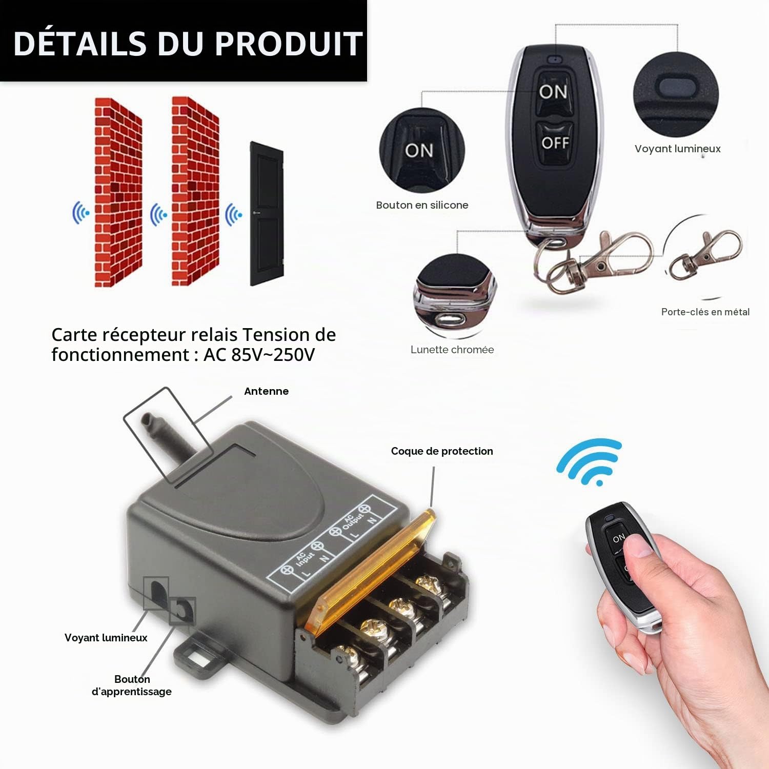 DieseRC ON-OFF Interrupteur de télécommande Haute Puissance sans Fil 433Mhz, RF AC 220V/240V/110V 30A pour lumière, Pompe à Eau, appareils ménagers, Irrigation agricole,Normalement ouvert