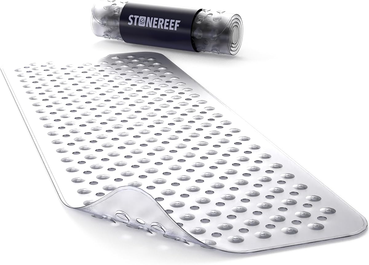 Badewannenmatte rutschfest 101x40 cm – Antirutschmatte für Badewanne & Dusche – BPA-frei, schimmelresistent & maschinenwaschbar – rutschfeste PVC Badematte mit Saugnäpfen, transparent