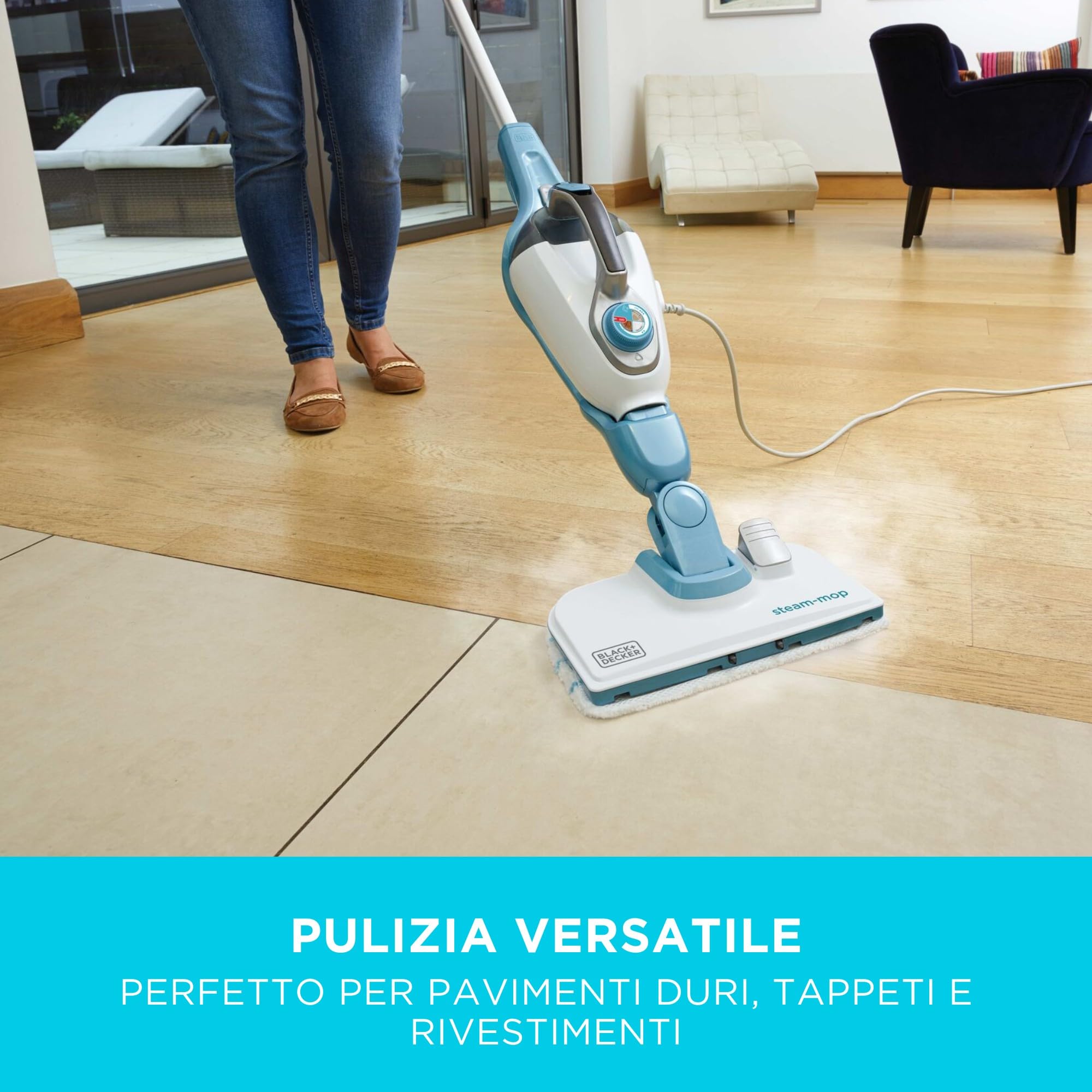 BLACK+DECKER FSMH1321JSM-QS Lavapavimenti a vapore STEAM-MOP 13 in 1, Sistema di Pulizia Guanto Steamitt, con Generatore di Vapore Portatile, 1300W