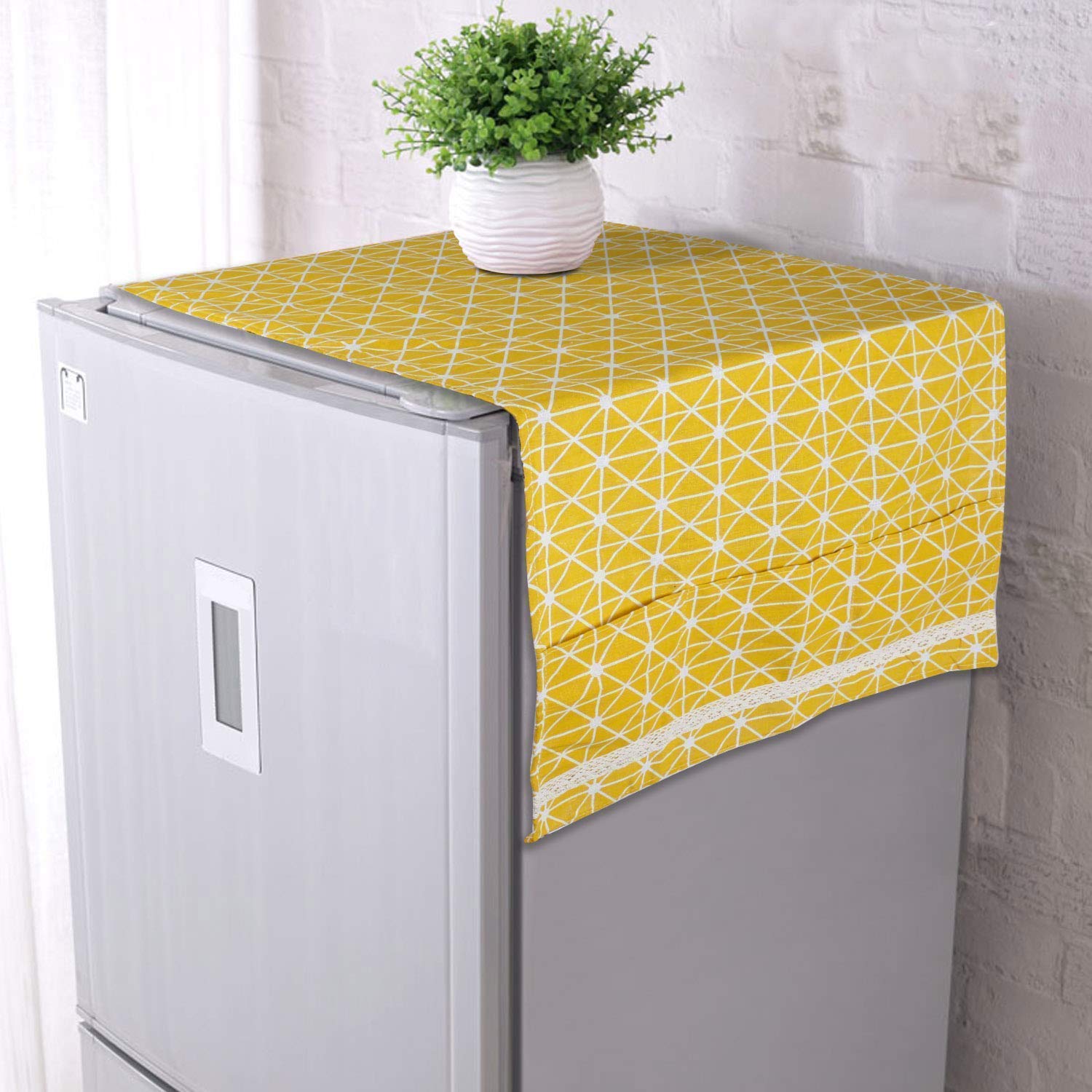 Kienlix Waterproof Refrigerator Dust Cover Multi-Function Fridge Dust Cover with Storage Bag Organizer Kitchen Fridge Accessories (Yellow 1) 2 71Rp QCfYoL. SL1500