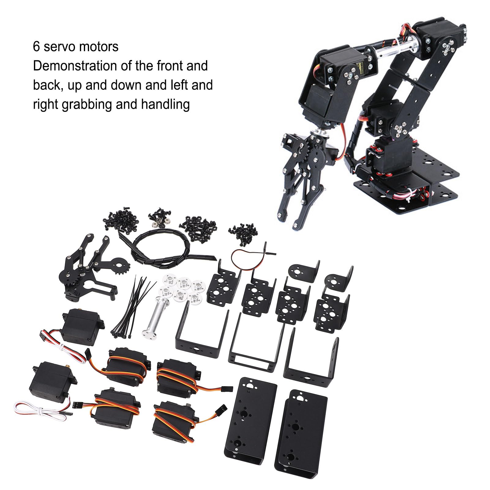 Mechanical Arm Claw Kit, 6DOF Black Aluminum Mechanical Claw Kit Manipulator Industrial Robot Mechanical Arm Gripper Automatic Robot Parts for College Teaching