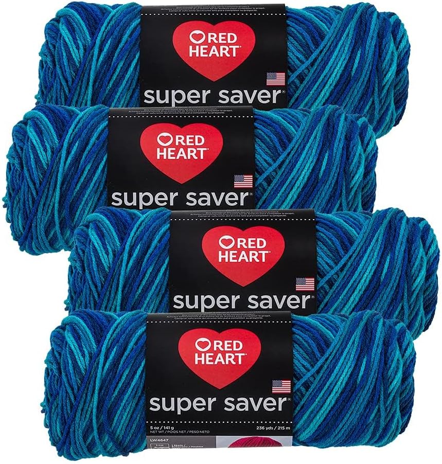 Red Heart Super Saver Yarn (4-Pack of 5oz Skeins) (Macaw)
