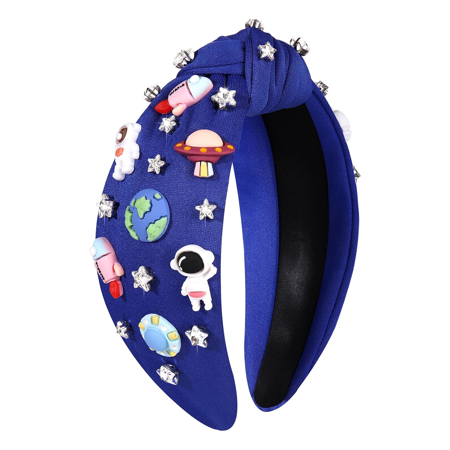 mokkia Space Astronaut Headbands for Women Saturn Planet Rocket Spaceman Headband Jeweled Rhinestone Star Knotted Headband Celestial Explorer Space Hair Accessories Gifts (Pattern A)