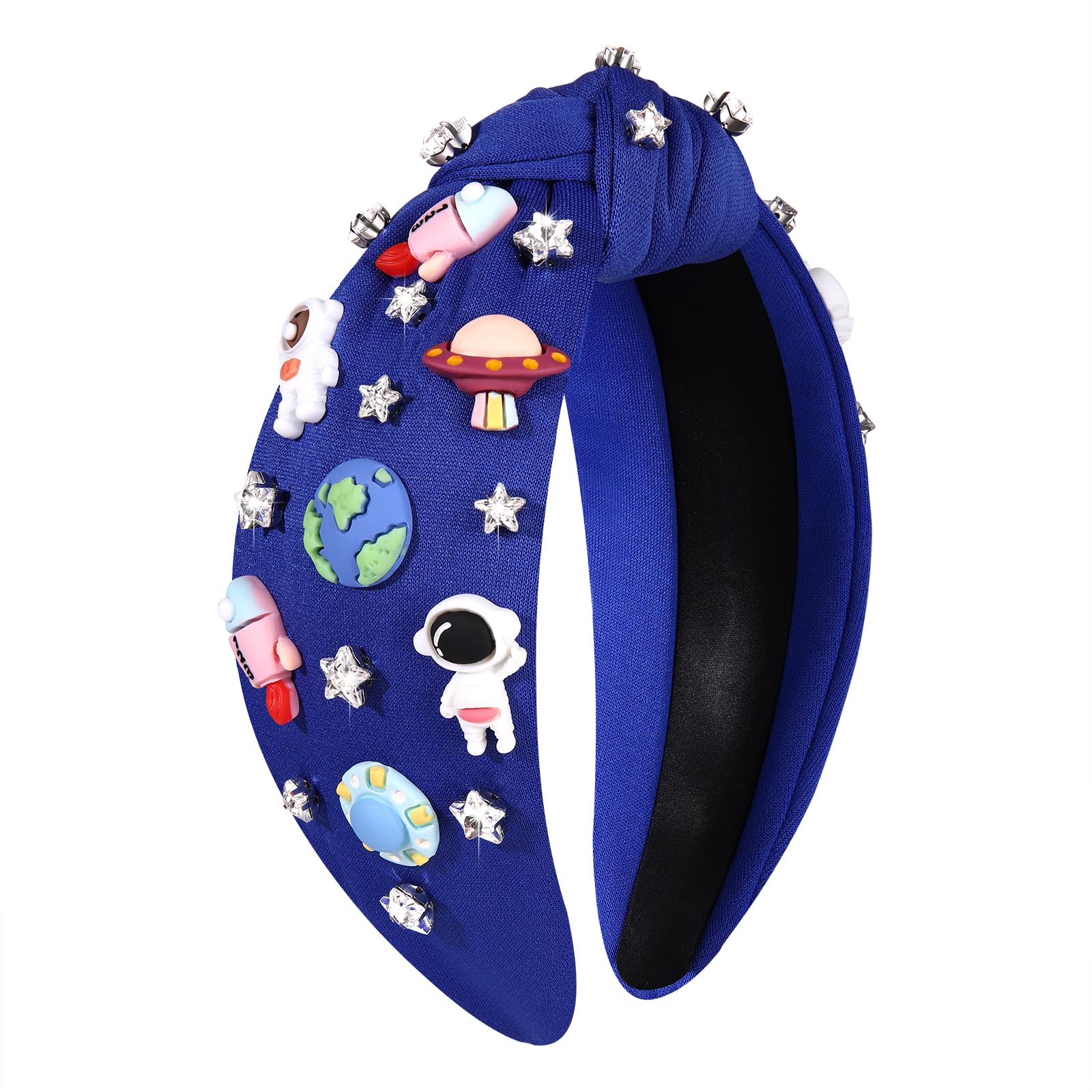 mokkia Space Astronaut Headbands for Women Saturn Planet Rocket Spaceman Headband Jeweled Rhinestone Star Knotted Headband Celestial Explorer Space