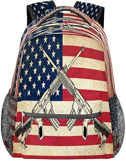 Mochilas femininas com a bandeira americana Daypack Guns para laptop, mochilas para negócios, mochila escolar para estudantes com alça de ombro ajustável, mochila casual para viagem e acampamento, para mulheres e homens, Multicor, Large, Mochilas Daypack