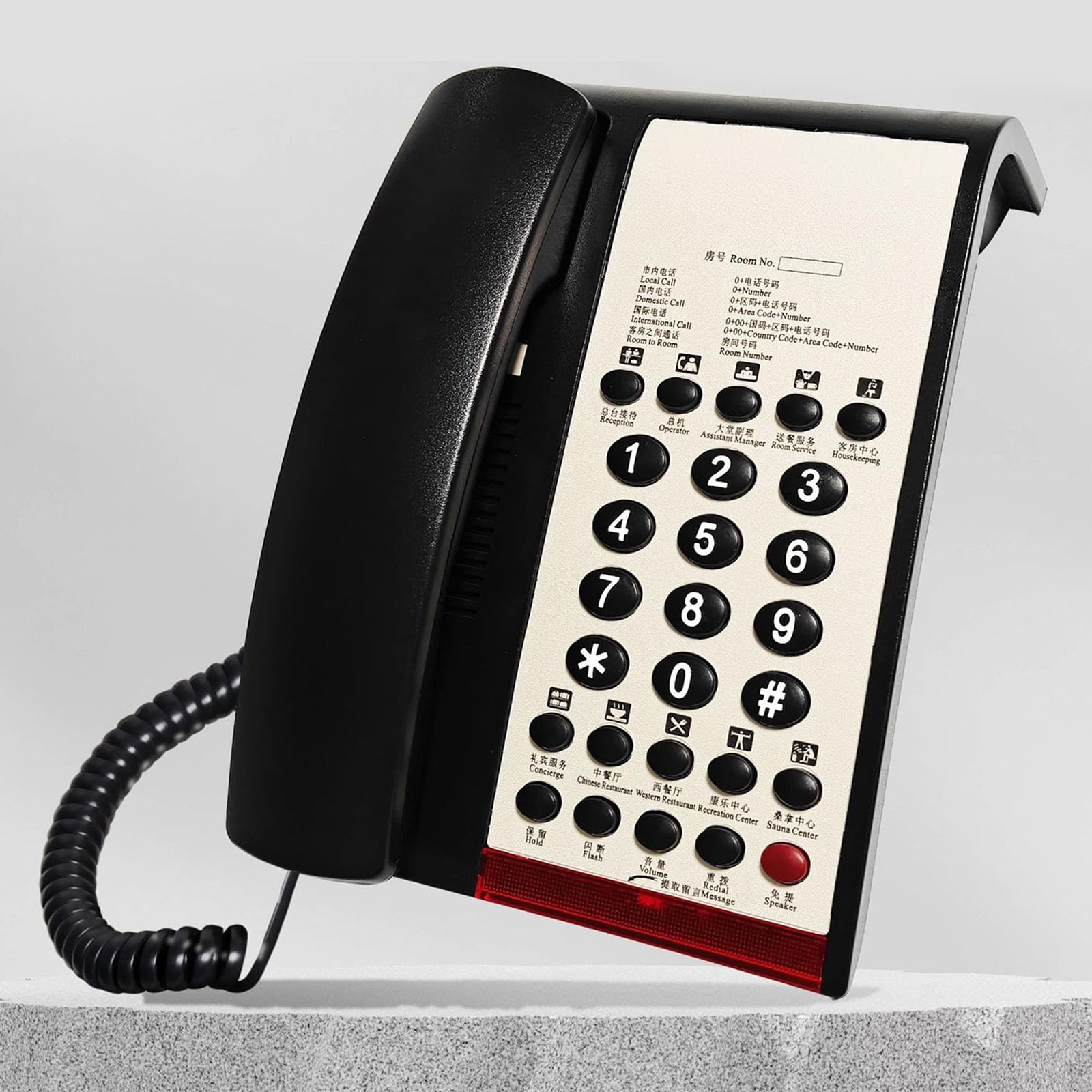 Moderno telefono da scrivania, telefono per camera d'albergo con funzione di chiamata rapida e supporto aggiuntivo per i posti secondari, telefono da hotel con selezione rapida touch e