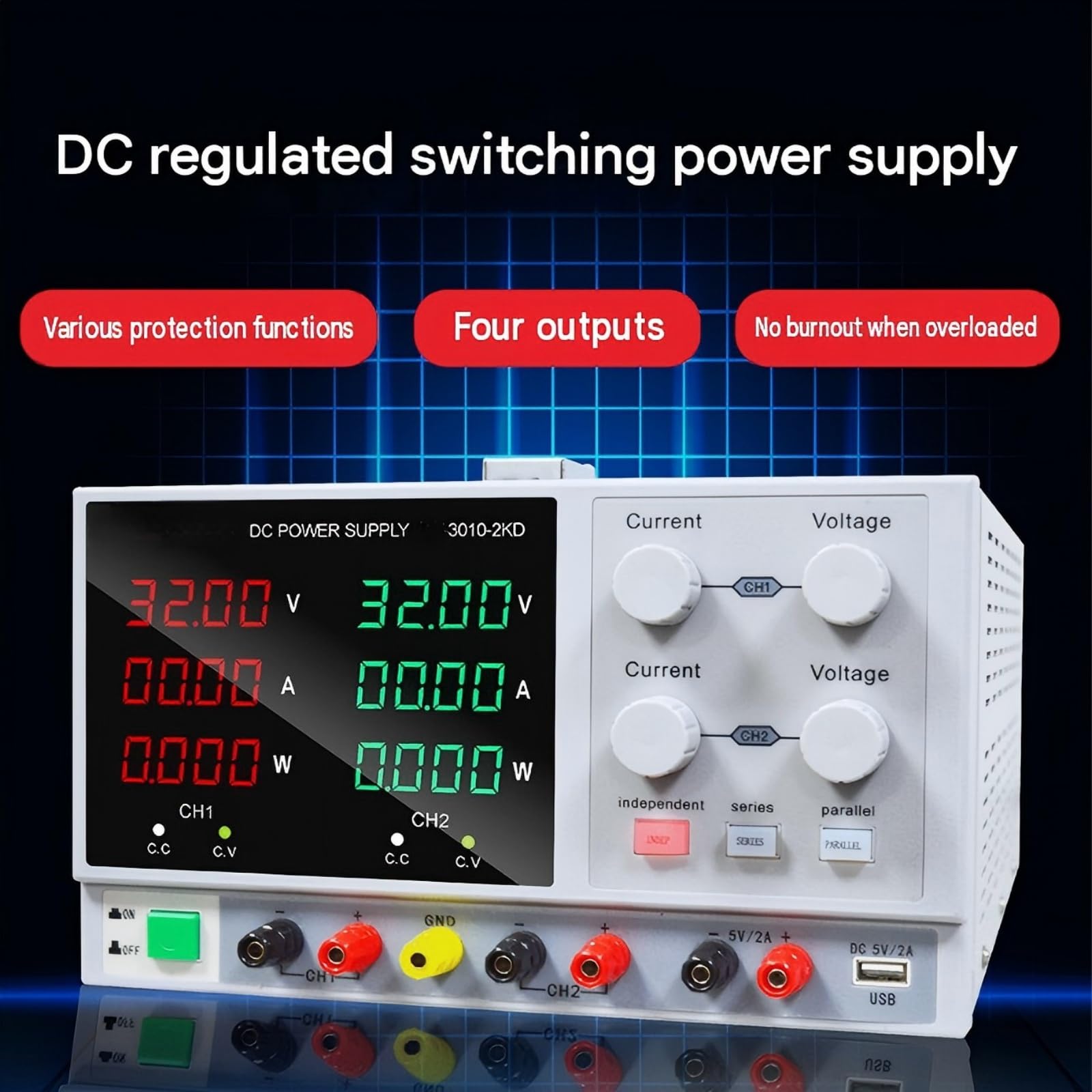 6003-2KD Alimentatore CC Fonte di alimentazione da laboratorio Per laboratorio o fabbrica | Digitale regolabile 6003-2KD 60V3A Stabilizzatore Switching Power Bank Gamma di frequenza 50Hz-60Hz