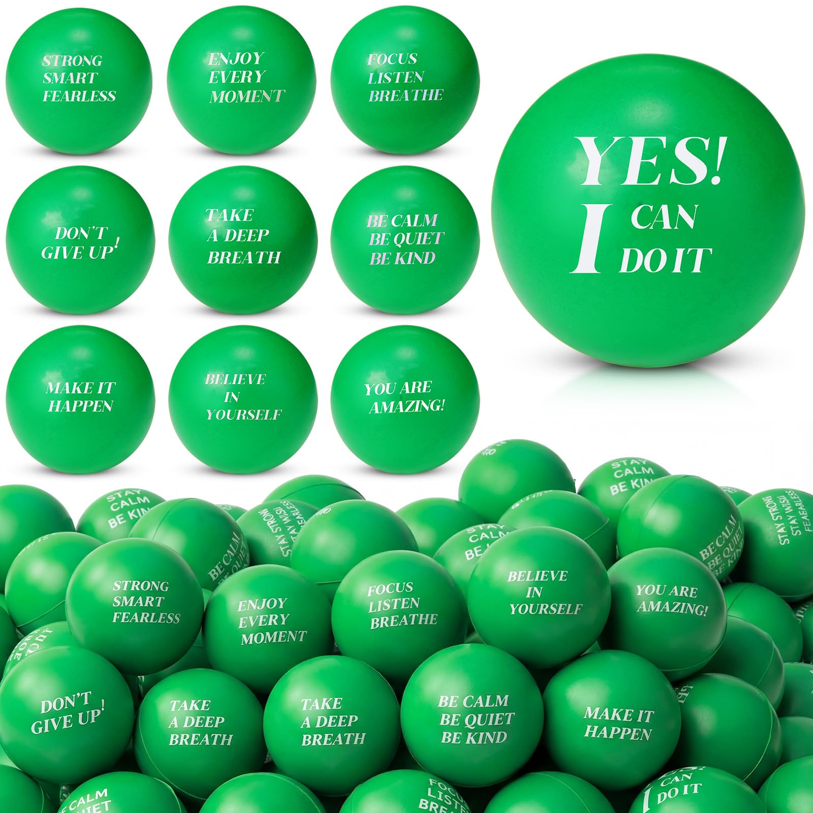 Sotiff 100 Pcs Stress Balls Bulk for Adults Colorful Foam Stress Relief Gift Toys with Motivational Quotes Squeeze Balls for Office Relief Employee