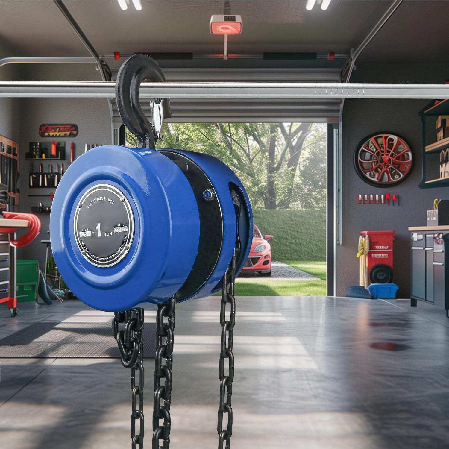 10 Feet Blue Manual Chain Hoist - Heavy Duty Chain 1 Ton Capacity, Lift Manual Hoist, Hand Chain Block Hoist for Industrial, Workshops, Warehouses, Automotive Machinery