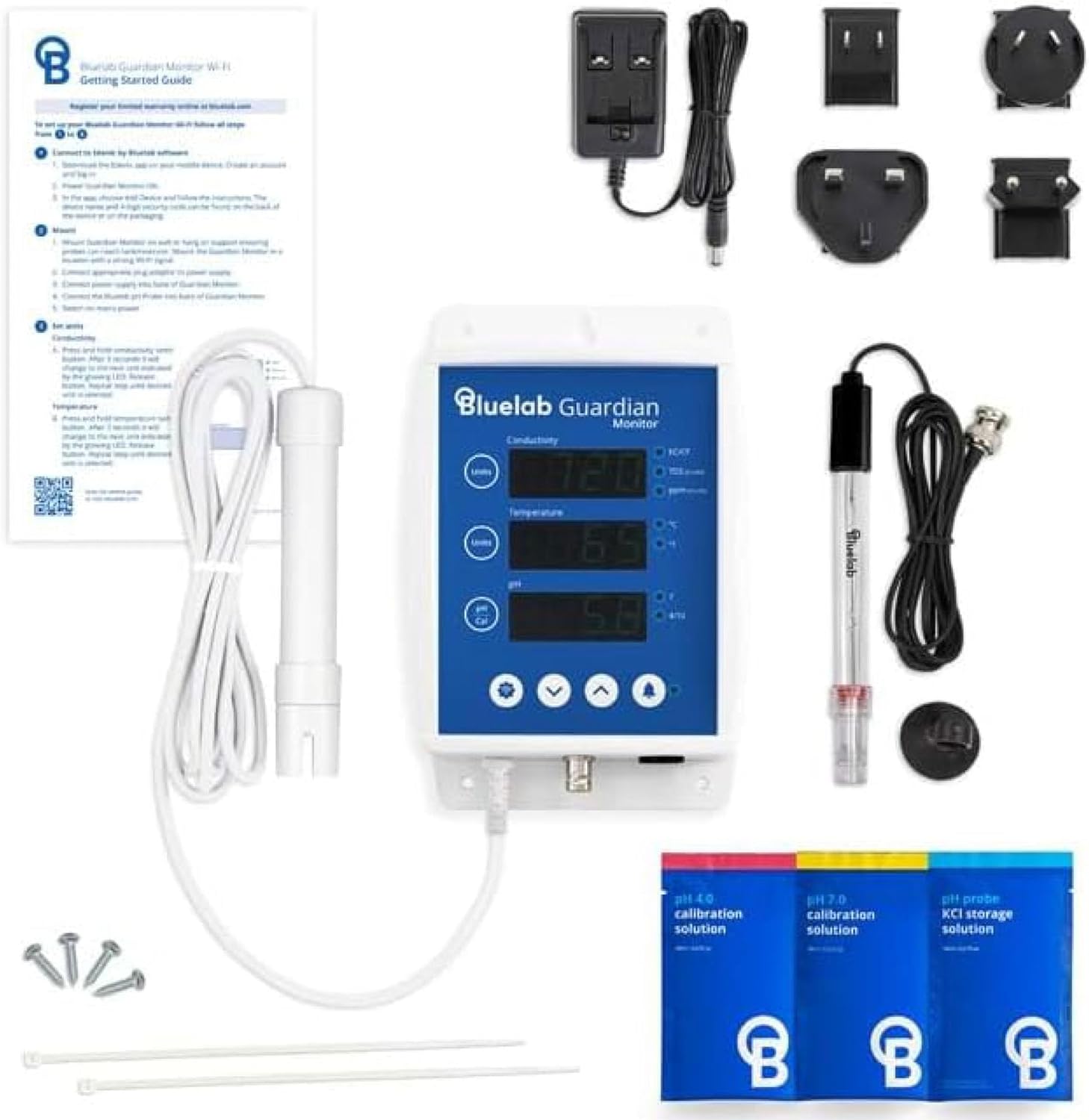 Bluelab Guardian Monitor Wi-Fi for Real-time pH, Temperature, and Conductivity (TDS) Measurements in Water with Calibration, 3 in 1 Digital Nutrient Meter for Hydroponic Systems and Indoor Plant Grow