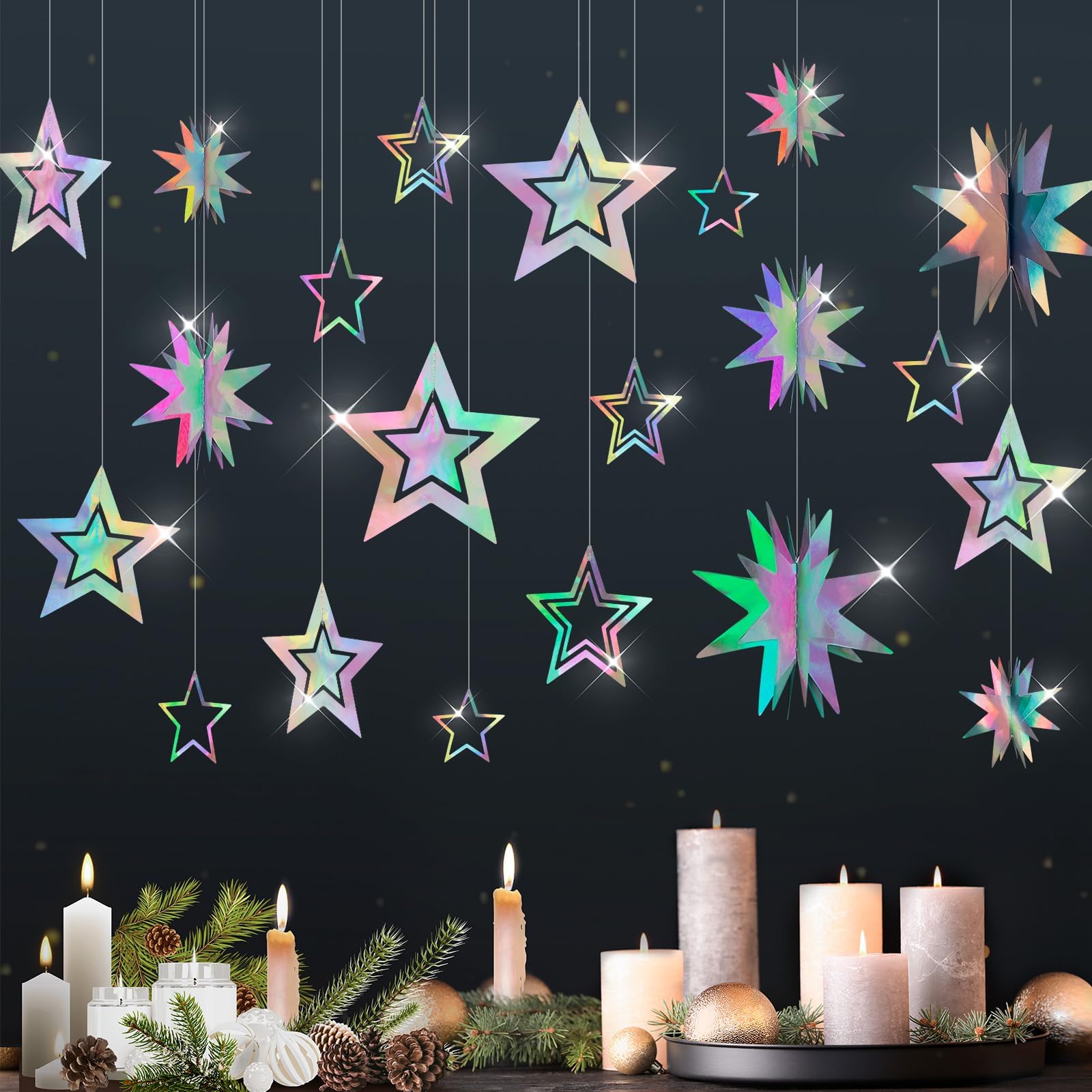 Amazon.com: Iridescent Moon Star Garland Streamer,Bling Bling Silver ...
