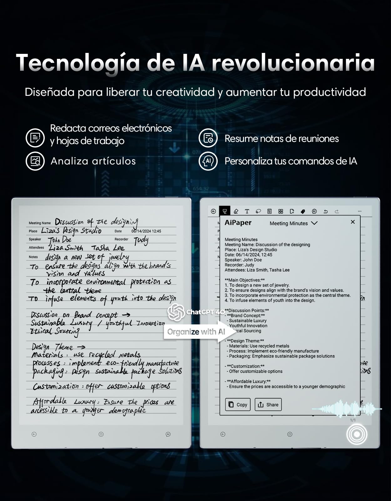 VIWOODS Paquete Mejorado con AiPaper, Stylus Pro y 5 Puntas, Tablet Carta 1300 AI E Ink, 10.65'' 300PPI Cuaderno Electrónico con Bolígrafo, Ultrafino 4.5mm, Ligero 370g