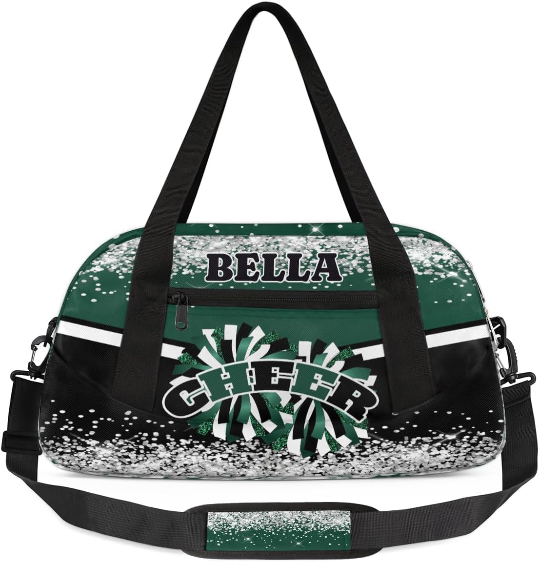 Custom Kids Sports Duffel Bag Green Black Glam Personalized Dance Gym Bag for Boys Girls Lightweight Weekender Travel Duffle Cheer Bag