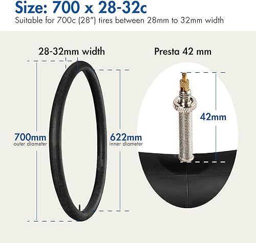 Miniatura 2 de LotFancy 700x23-25C 700x 28C30C32C Bike Tubes, Presta Valve, 2PCS 700c Bike Tire Tube for Mountain Bike, Cruiser, Kids Bike, with 2 Tire Levers