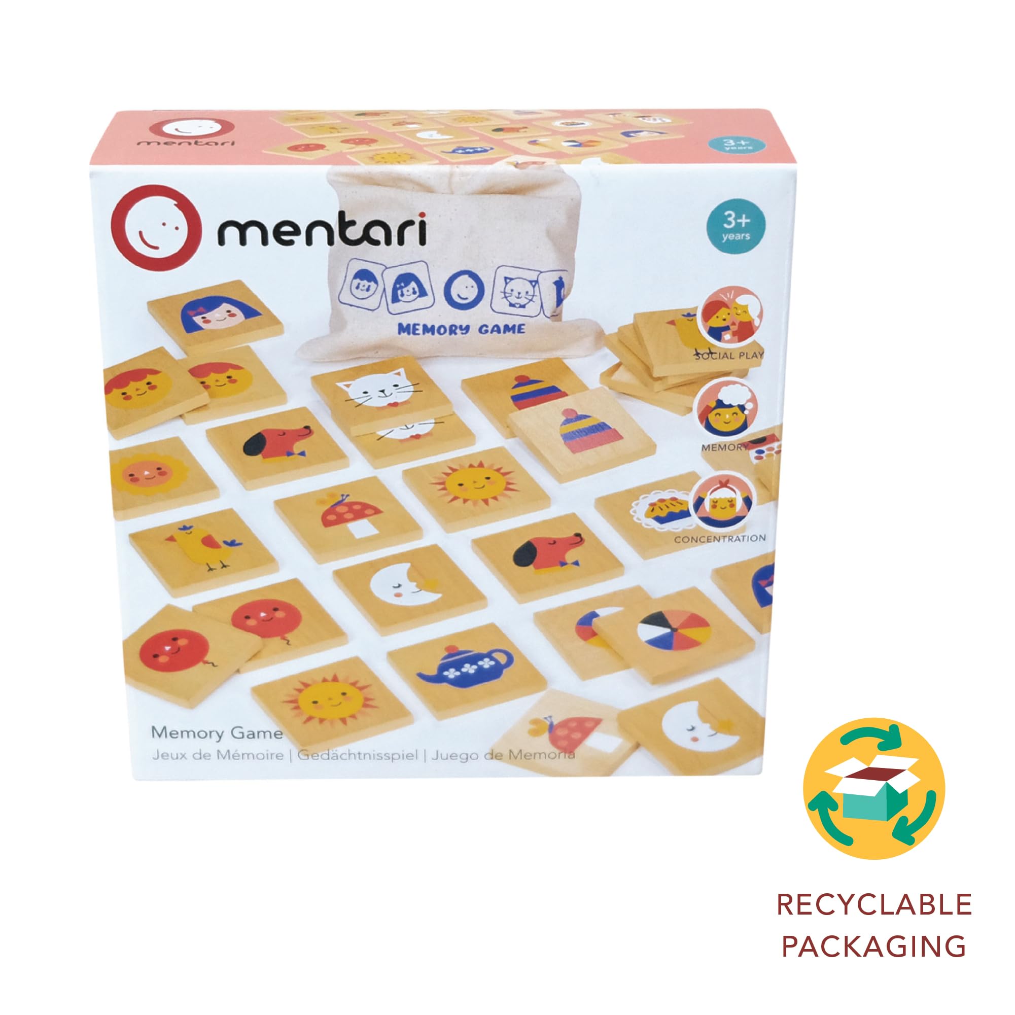 Mentari Jouets – Jeu de mémoire – 16 paires de jeux de mémoire en bois assortis – Flip to Win – Activité nocturne amusante et rapide en famille – Développe les compétences sociales et les compétences