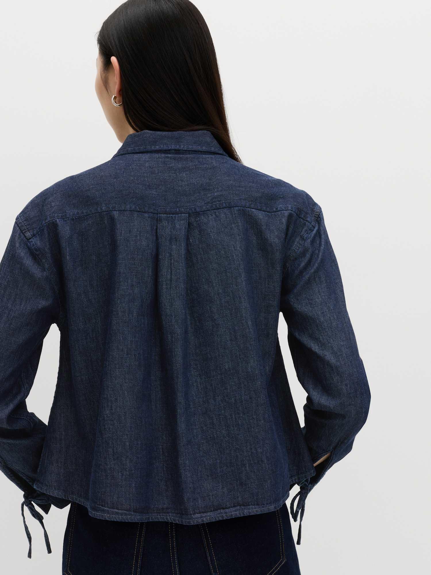 Marks & Spencer Chemise Denim Évasée à Lien Femme, Coupe Standard, Col, Épaules Tombantes